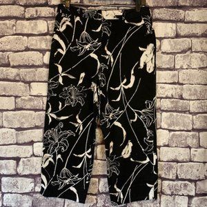 Larry Levine Black Floral Crop Pants Size 10